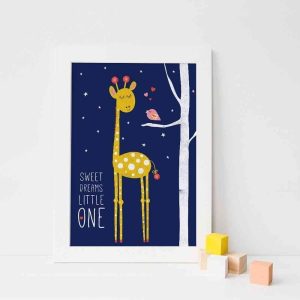 Giraffe and Bird Nursery Art Print