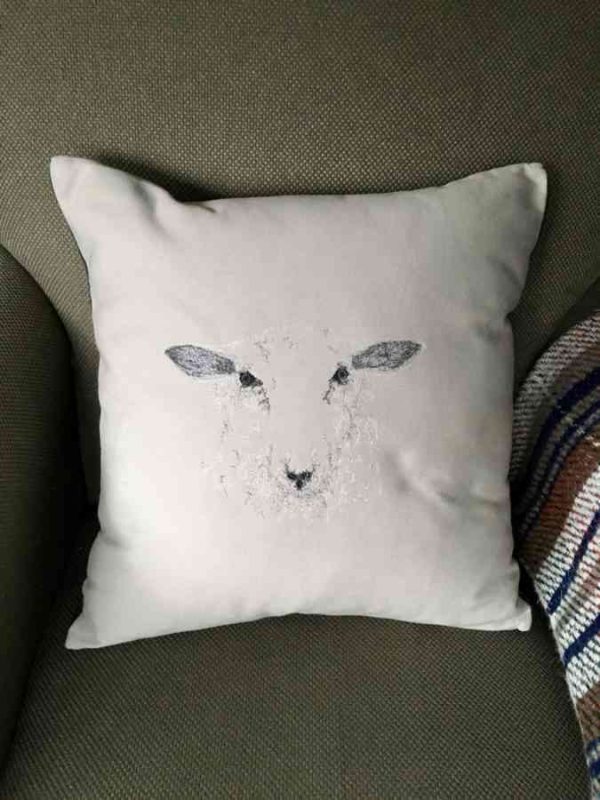 Embroidered Sheep Cushion - Pale Grey