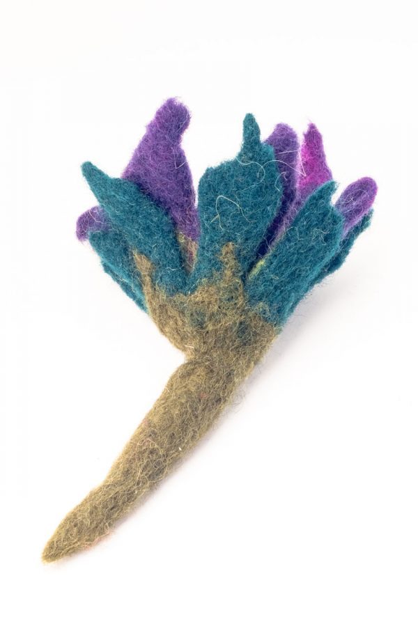 purple and teal brooch made with felt in Ireland Ertisun