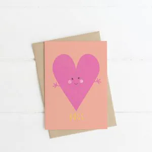 hugs card lilly & bright irish designed pink heart greeting card