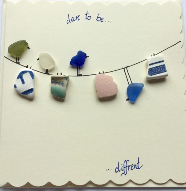 dare to be different seaglass card birds