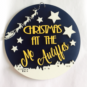 personalised christmas plaque yellow and navy