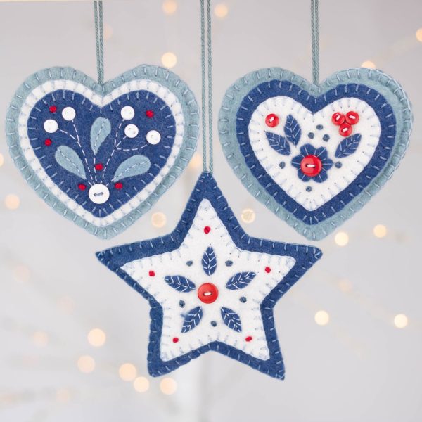 Set of Nordic folk art Christmas ornaments