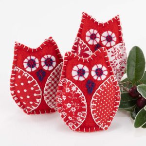 Red and White Owl Christmas Ornaments felt
