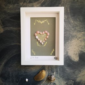 With Love framed shell art