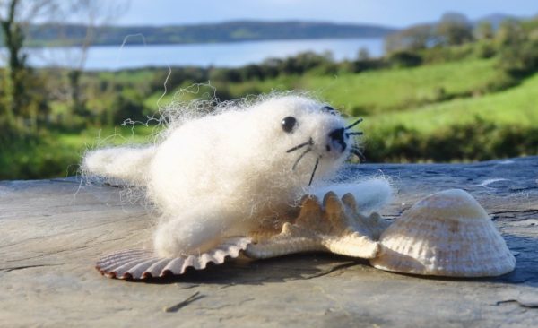 White Baby Seal, One-of-a-Kind Needlefelted Decoration
