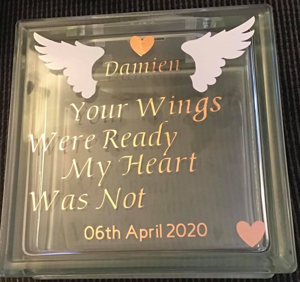 Your Wings Were Ready Memorial Glass Block
