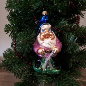 Dwarf with Pruner Glass Christmas Tree Decoration