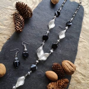 Black Agate & Glass Twist Necklace set