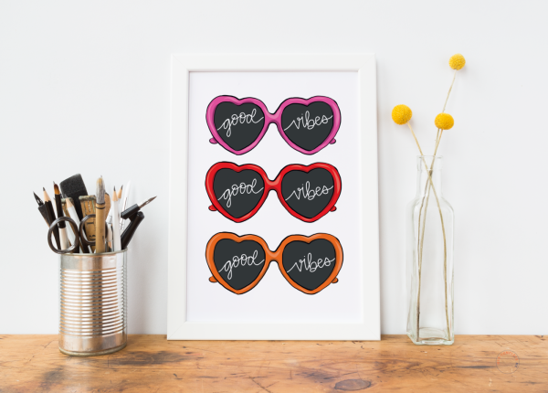 Good Vibes Heart Sunglasses Art Print