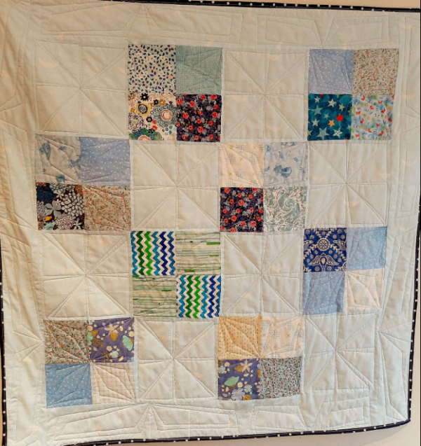 Blue Fabrics Patchwork Baby Quilt - straight2