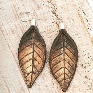 Hand Painted Leather Earrings Gold