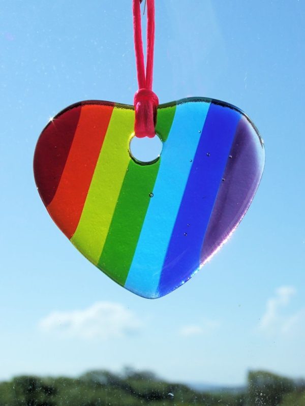 Fused-Glass Rainbow / Chakra Heart Suncatcher - chakra heart suncatcher