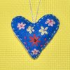 One-of-a-Kind Embroidered Heart - Blue with Flowers
