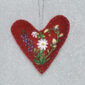 Red Embroidered Heart Daisy Floral