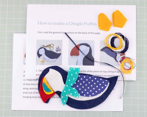Dingle Puffin Felt Ornament Sewing Kit - Dingle puffin kit contents