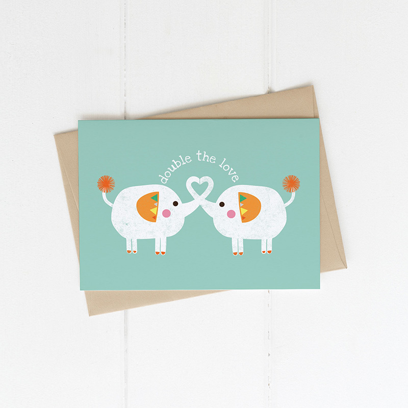 Twins - Double the love Card - greeny blue