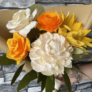 Crepe paper flower bouquet with sunflower