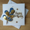 Birthday Card Gold/Blue Leaf and Polka Dots