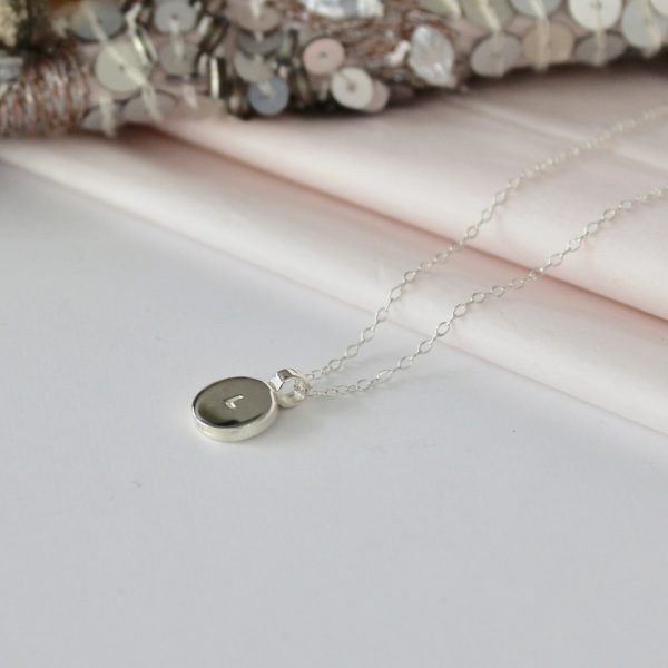Round Initial Necklace Sterling Silver