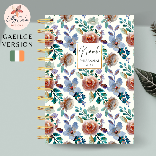 Green Floral Personalised Gaeilge Planner Diary Journal