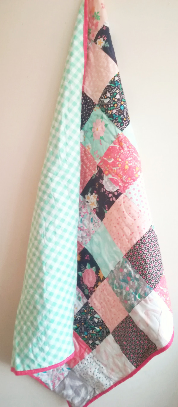 Mini Floral with Green Gingham Baby Quilt