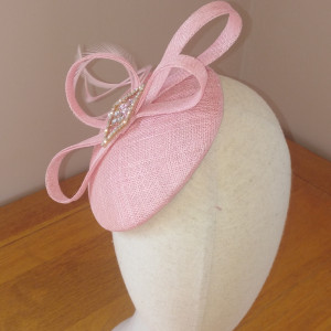 Judy Headpiece: Pink Sinamay Button Fascinator