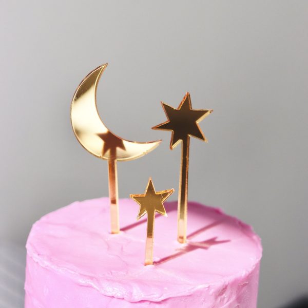 Moon and Stars Cake Topper - Set of 3