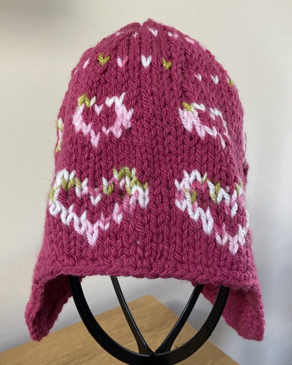 Adult Nordic-Style Knitted Hat - Raspberry with Hearts - 7A1784E3 22B1 4782 BFBE D2BD170F1D07 scaled