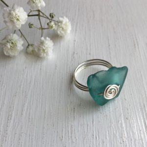Turquoise Sea Glass Swirl Ring