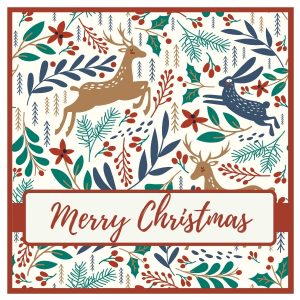 Christmas Card - Deer & Hare - Red