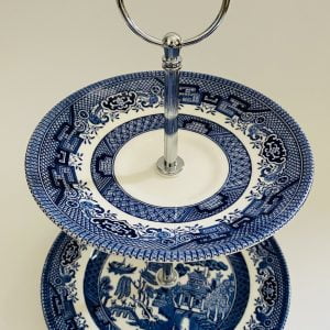 Cake Stand - 2 Tier Iconic Blue & White Willow Pottery