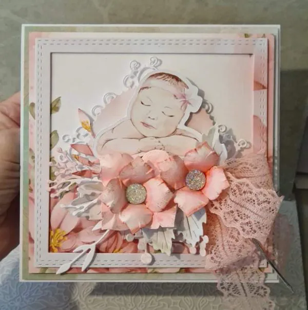 Baby girl Arrival Elegant Handmade Card