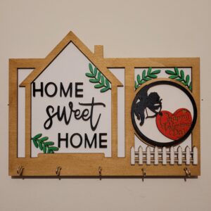 Wooden Key Holder Home Sweet Home Sign