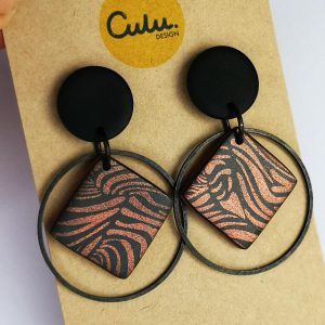 Hex Polymer Clay Earrings - Mauve/Black Zebra