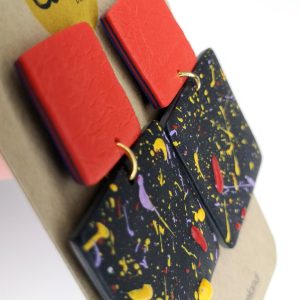 Aoife Polymer Clay Earrings - Red/Black Splatter
