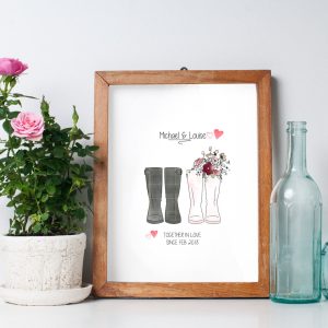 Personalised Couple Welly Boot Framed Print