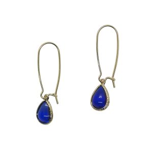Brass Teardrop Blue Earrings