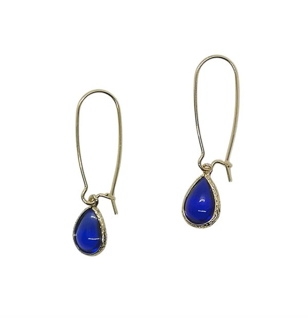 Brass Teardrop Blue Earrings
