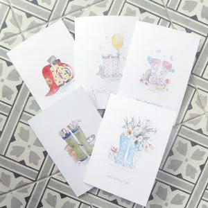 Set Of 5 Family Welly Boot Greetings Cards