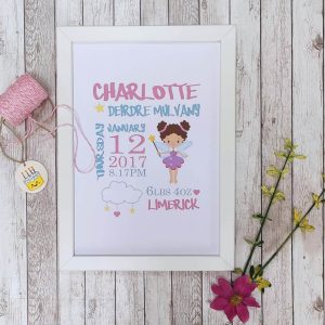 Fairy and Cloud Birth Date Personalised Print