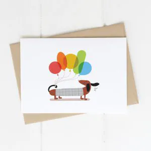 Sausage Dog with Balloons Greeting Card