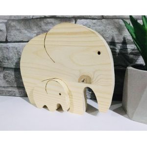 Wooden Single Elephant Parent with Child/Children