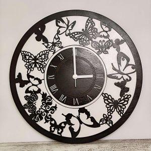 Wooden Butterfly Clock - Black & White