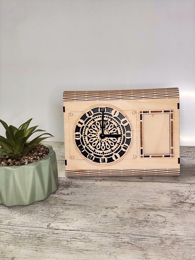 Wooden Table Clock With Photo Frame