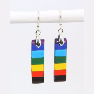 fused glass chakra pride rainbow drop earrings